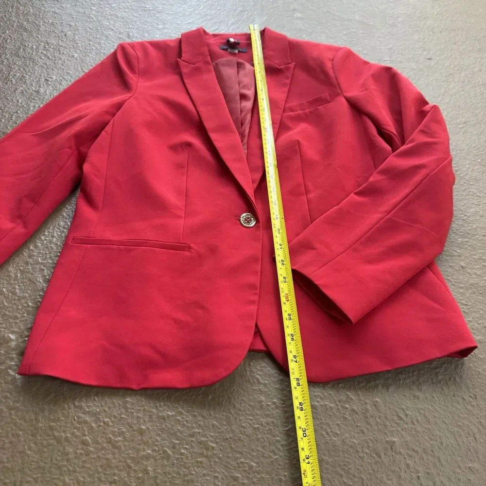 Tommy Hilfiger Women’s Red Coral Blazer Business Jacket One Button Sz 14